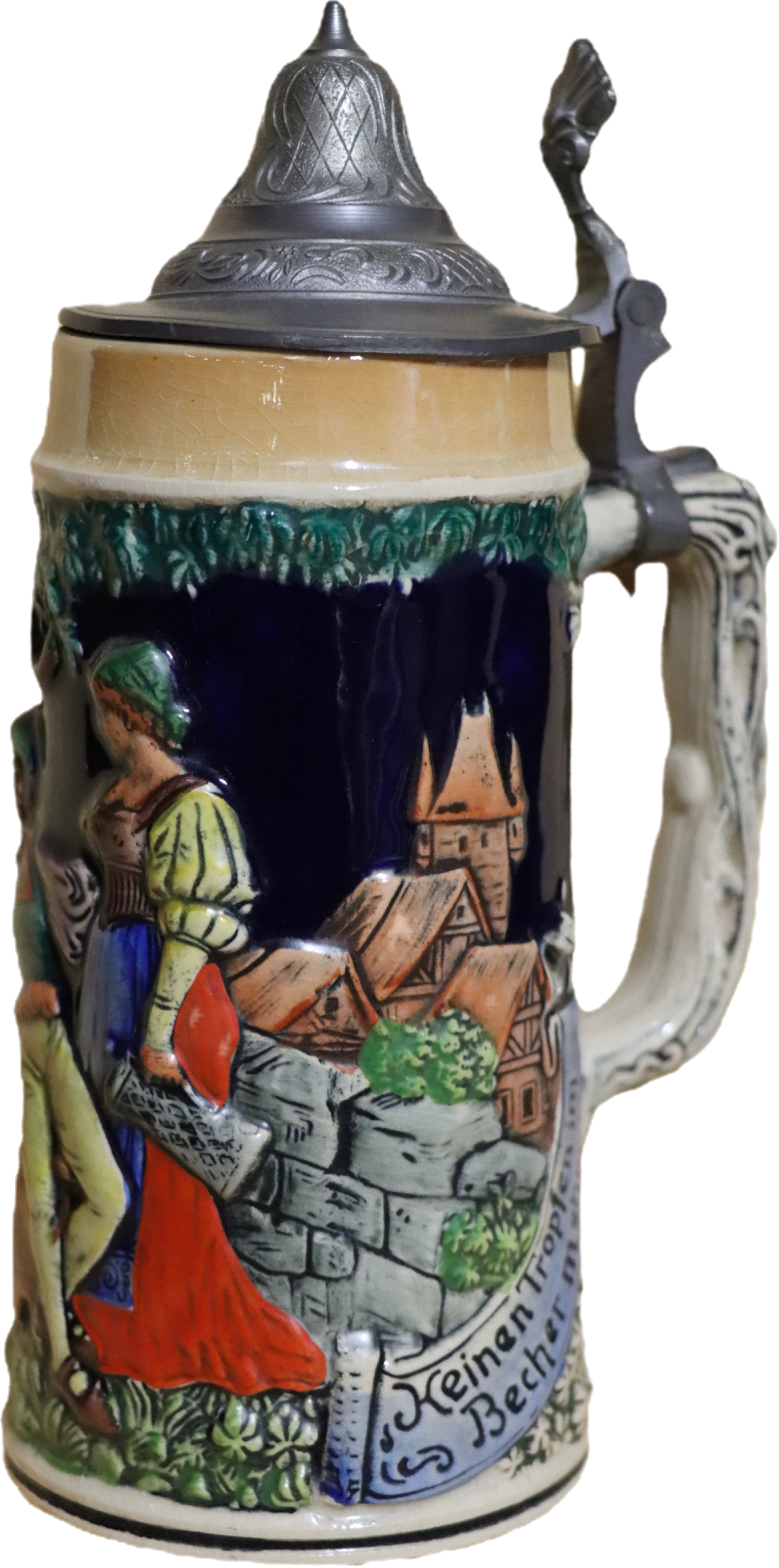 German Hand Painted Beer Stein with pewter lid (large)