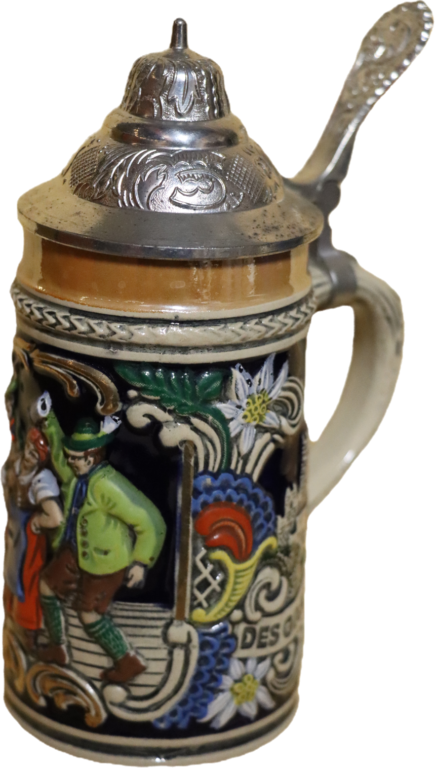 German Hand Painted Beer Stein with pewter lid (small)