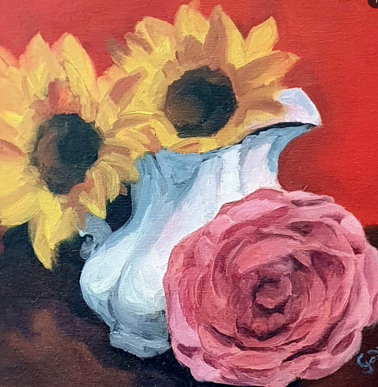 Sunflowers- Original painting oil on board 30cmx25cm