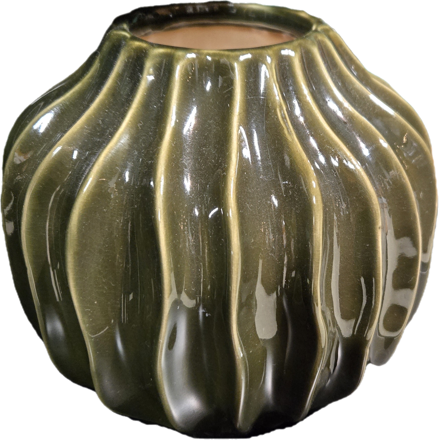 Organic Ribbed Vase - small green
