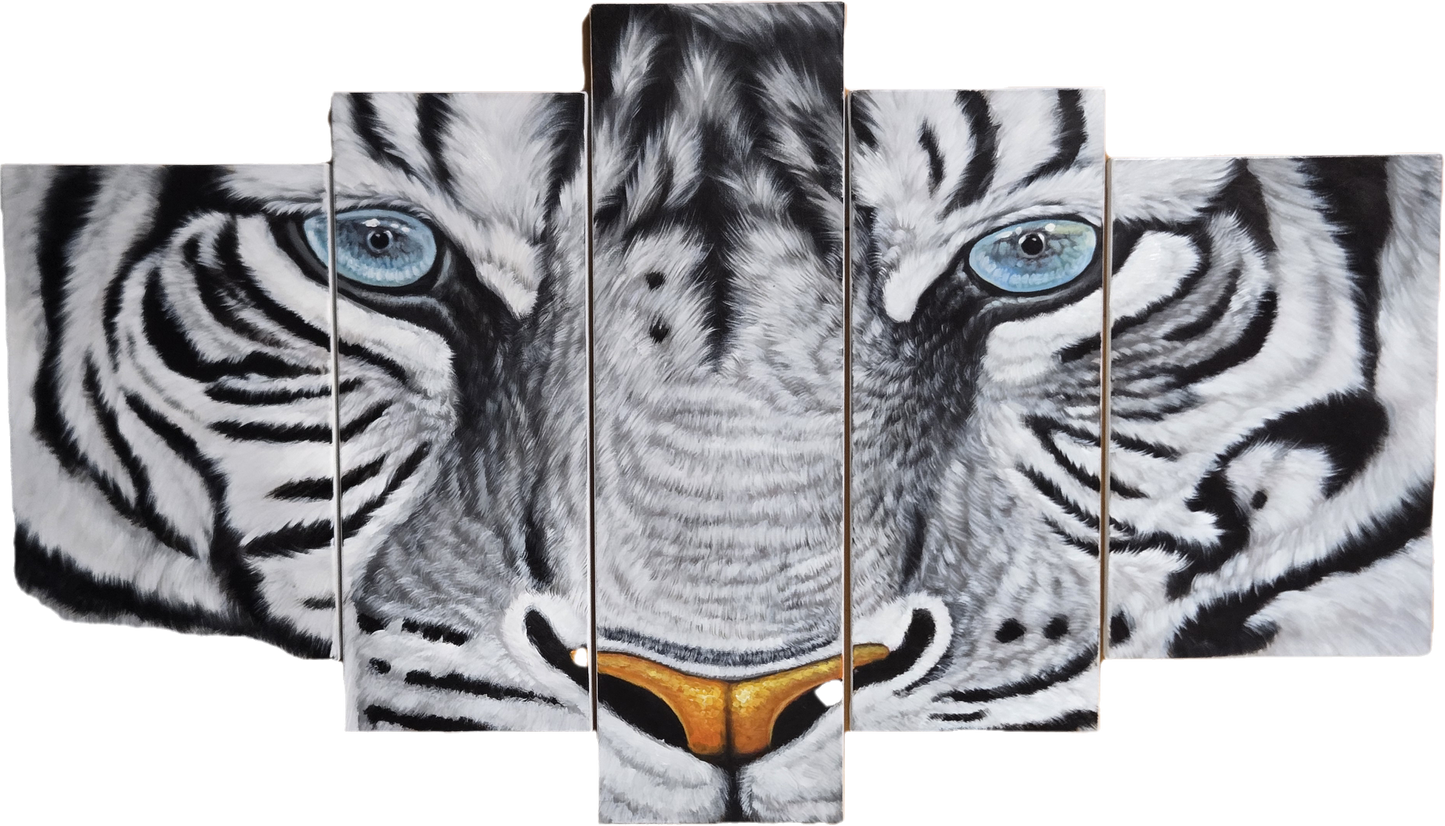 Hand Painted White Tiger Portrait Canvas