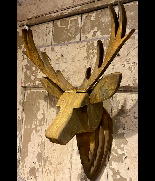 Wooden Stag Head - (rusty brown finish)