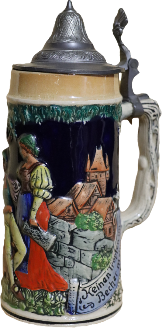 German Hand Painted Beer Stein with pewter lid (large)