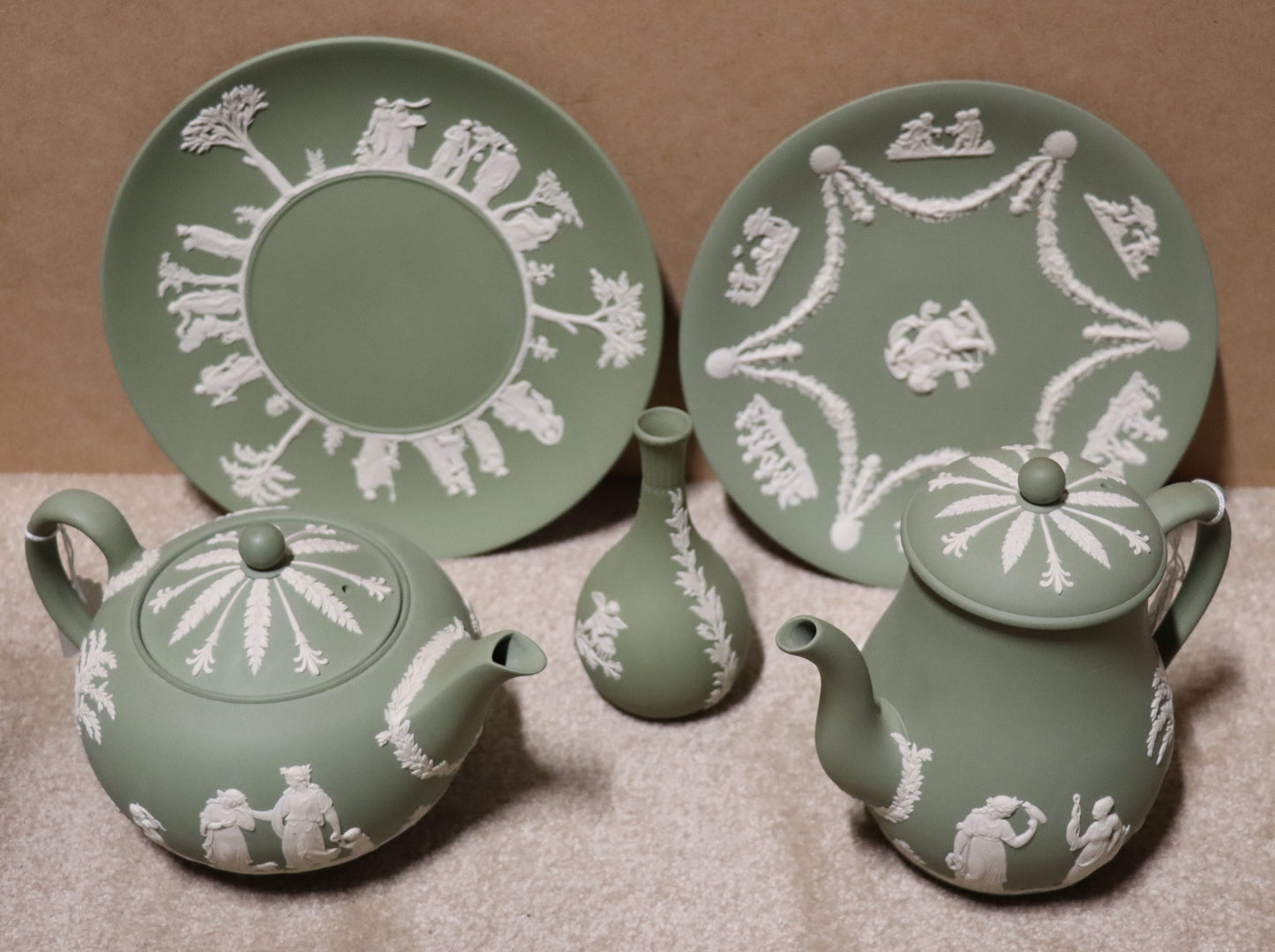 A set of Vintage Wedgwood Green Jasperware