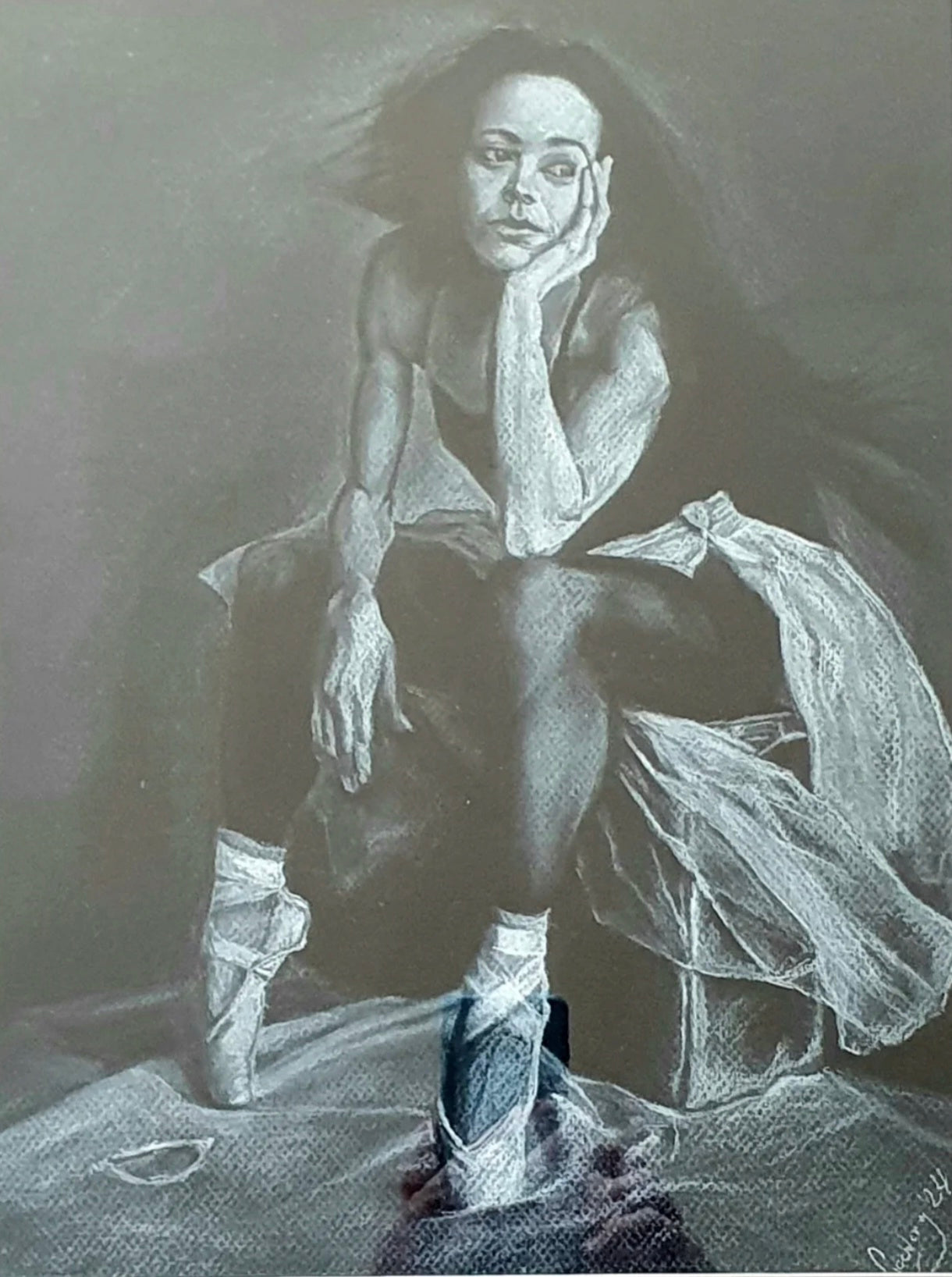 Resting - Original chalk & charcoal 30cmx40cm
