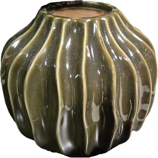 Organic Ribbed Vase - small green