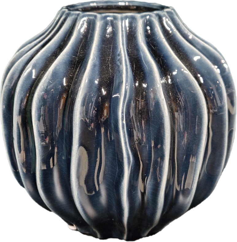 Organic Ribbed Vase - small blue