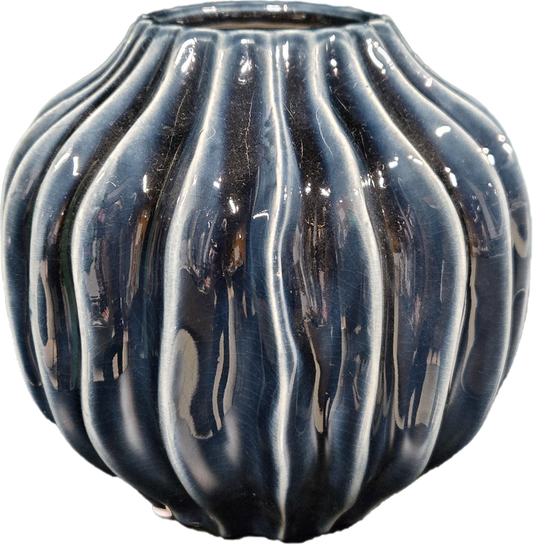 Organic Ribbed Vase - small blue